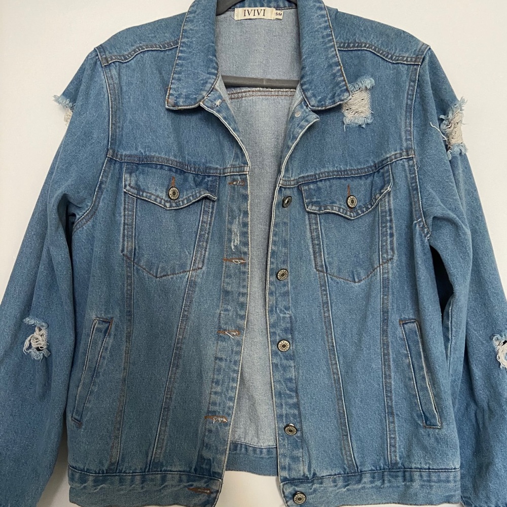 Distressed oversized jean jacket
